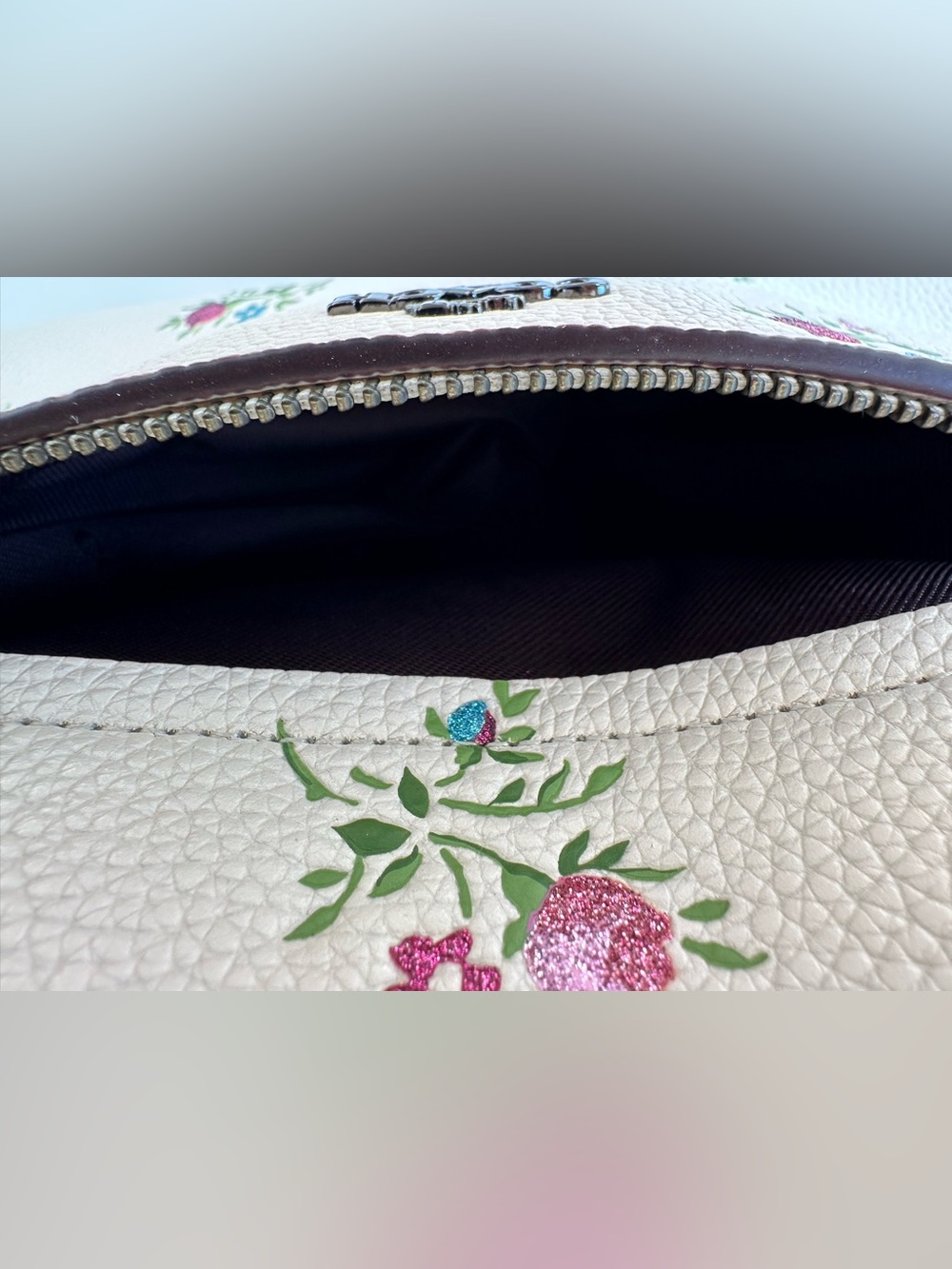 COACH Prairie Satchel Chalk White Floral Wildflower Pebble Leather Bag 22829 - Picture 12 of 16